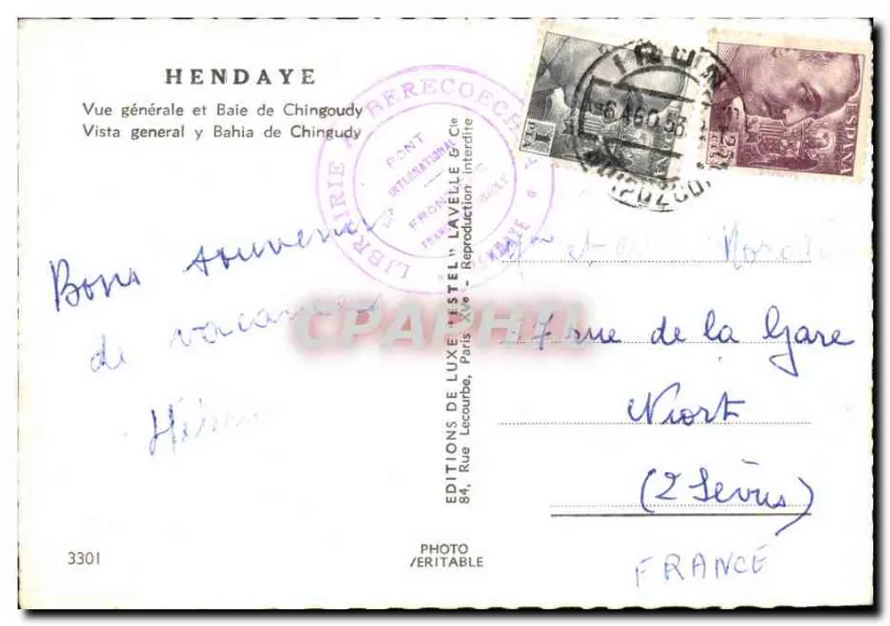 Hendaye — Vista geral e Baía de Chingoudy — Edições de Luxo 'Estel' n°3301 - Verso