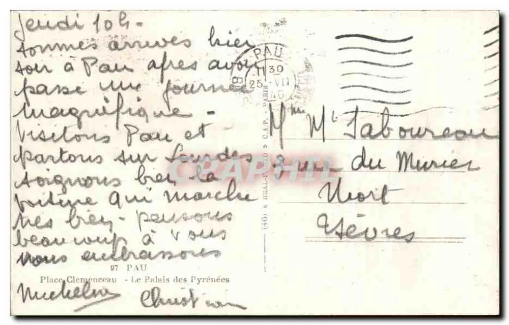 Palácio dos Pirineus — Pau — editor C.H.A. - Verso