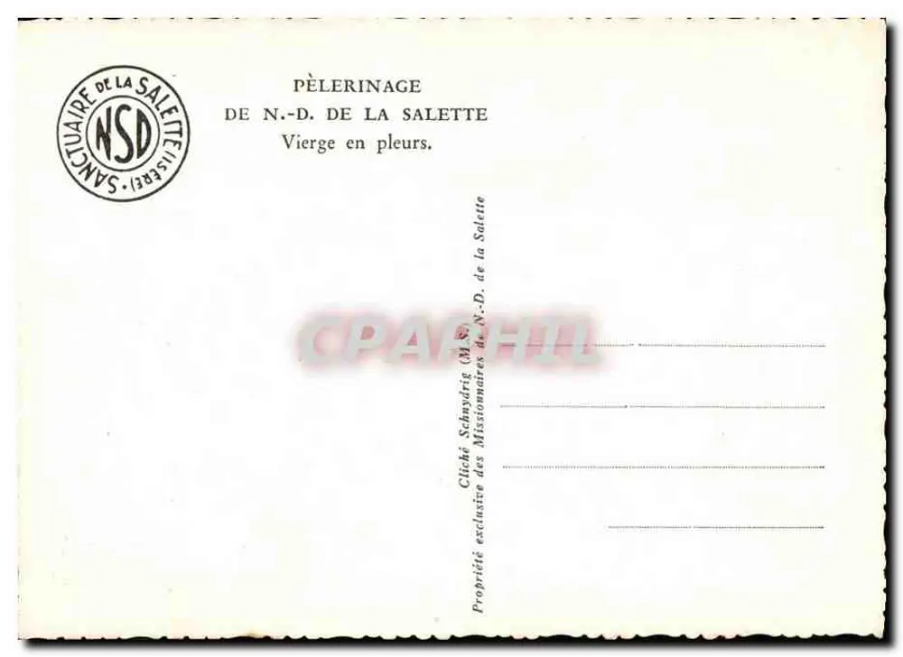 Weinende Jungfrau — Wallfahrtsstätte Notre-Dame de La Salette — Exklusives Foto der Missionare von Notre-Dame de La Salette - Rückseite