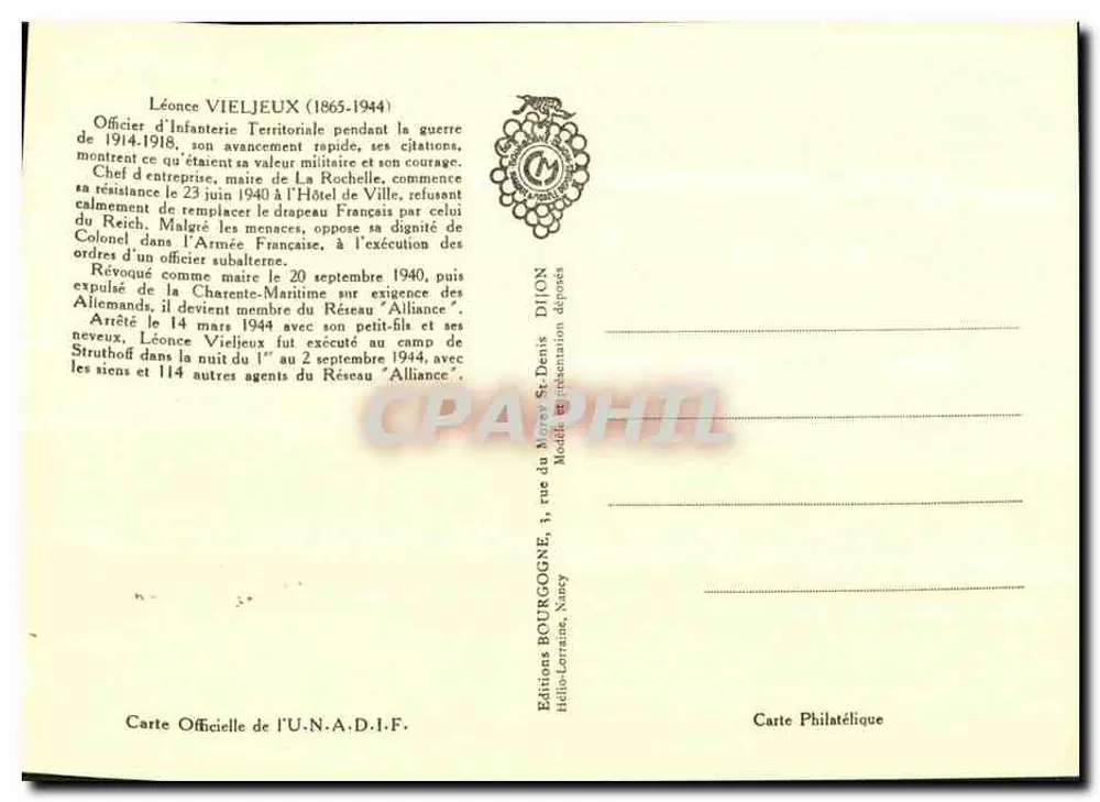 Léonce Vieljeux — Hero oporu — Éditions Bourgogne, Nancy - Rewers