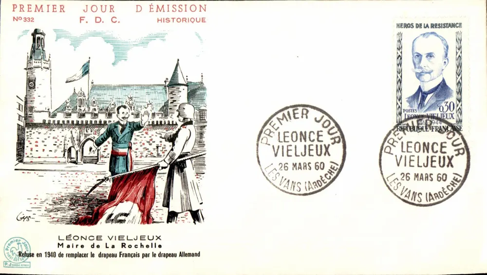 Léonce Vieljeux — Held der Widerstandsbewegung — historische F.D.C. Nr. 332 - Vorderseite