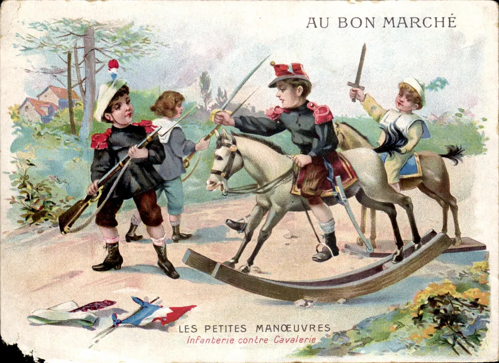 Die kleinen Manöver — Infanterie gegen Kavallerie — Verlag AU BON MARCHÉ - Vorderseite
