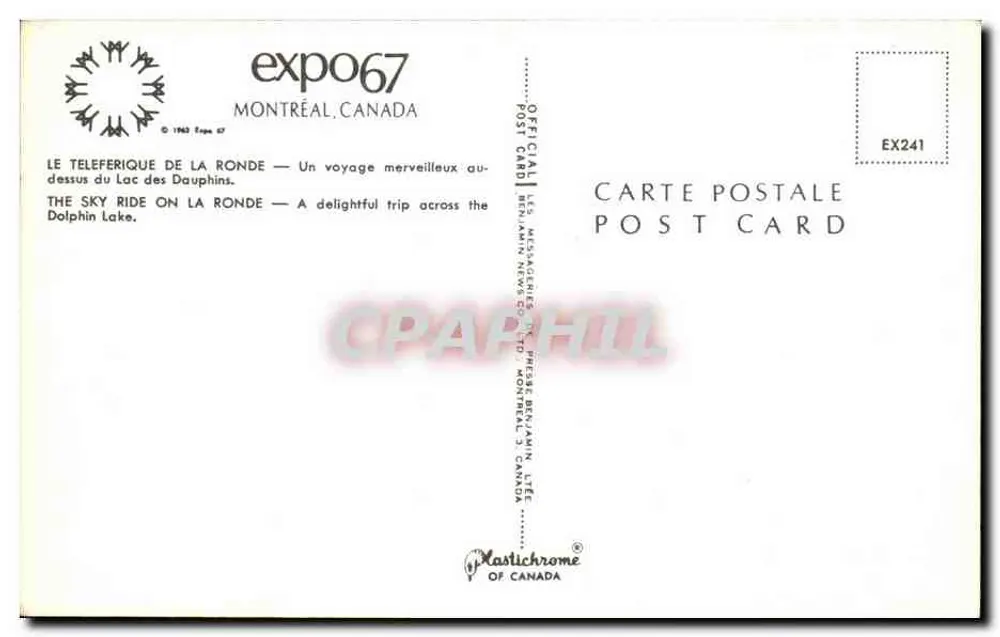 Expo 67 — Der Ronde-Kabelschiffahrtsbahnen — Plastichrome von Kanada - Rückseite