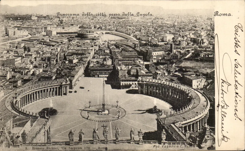 Panoramablick auf Rom von der Kuppel — Ernesto Richter, Via Serpenti 170 — Fot. Vosari & C. Roma - Vorderseite