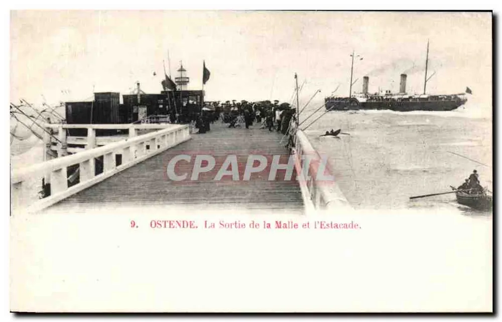 Ostende, Die Ausfahrt der Postkutsche und der Steg — Ausgabe von Union postale universelle, Belgien - Vorderseite