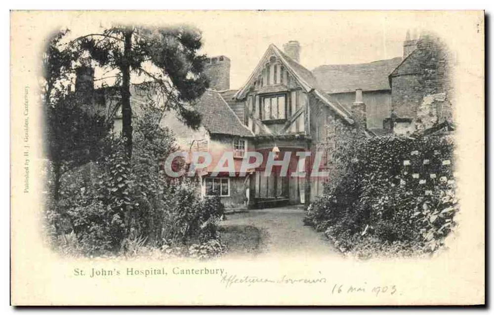 Ospedale di San Giovanni, Canterbury — vista dall'ingresso — pubblicato da H. J. Gainsford, Canterbury - Recto