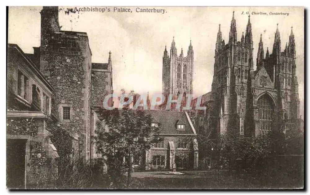 Palácio do Arcebispo, Canterbury — vista com a catedral — J. G. Charlton, Canterbury - Frente