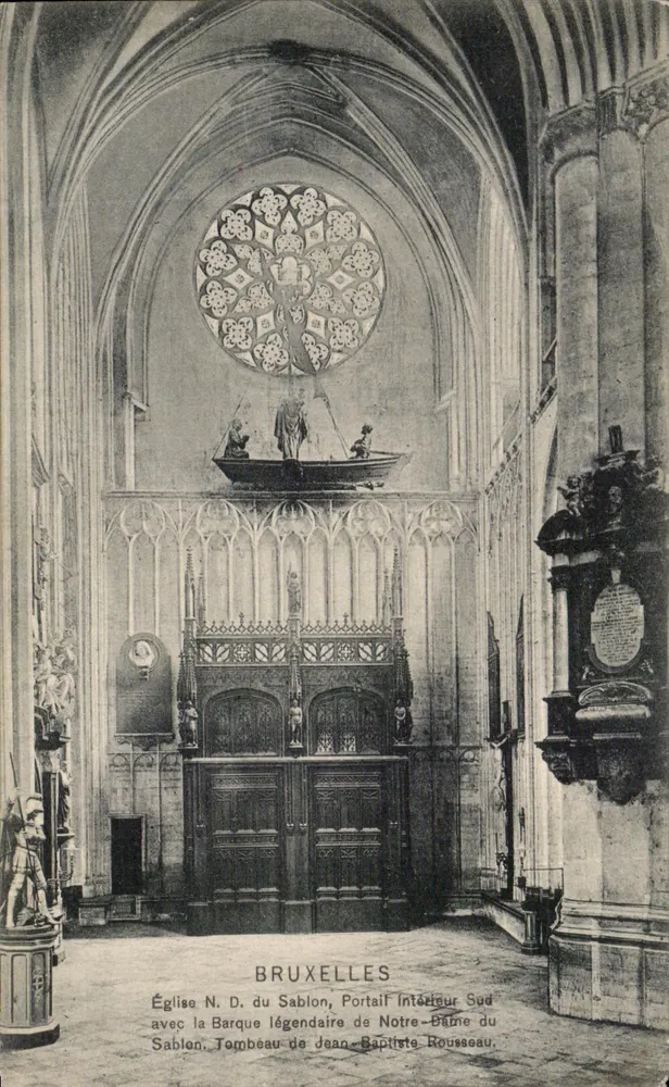Kirche N.D. du Sablon — Innenraum Süd mit der legendären Boot von Notre-Dame du Sablon — Grabmal von Jean-Baptiste Rousseau — Dr. Trenkler Co., Brüssel - Vorderseite