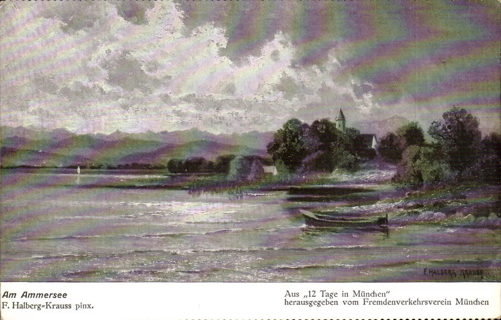 No lago Ammersee — pintura de F. Halberg-Krauss — editada pelo Fremdenverkehrsverein München - Frente