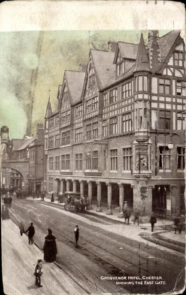 Grosvenor Hotel, Chester — Ansicht vom East Gate — Verlag nicht sichtbar - Vorderseite