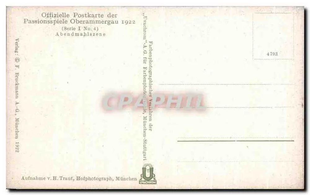 A Ceia — cena dos Passionsspiele de Oberammergau — edição oficial 1922 - Verso