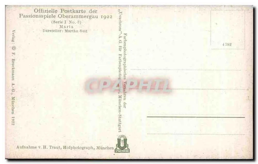 Maria — Passionsspiele Oberammergau 1922 — Verlag F. Bruckmann A.-G., München - Verso