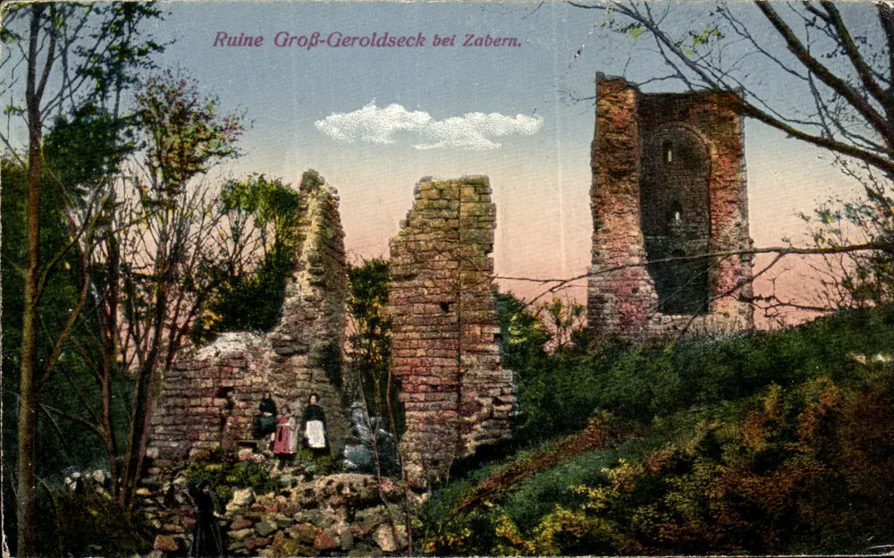 Ruínas de Groß-Geroldseck perto de Zabern — editor Verleger Emil Hartmann, Steinweg 1, E. Neuer Markt 11 - Frente