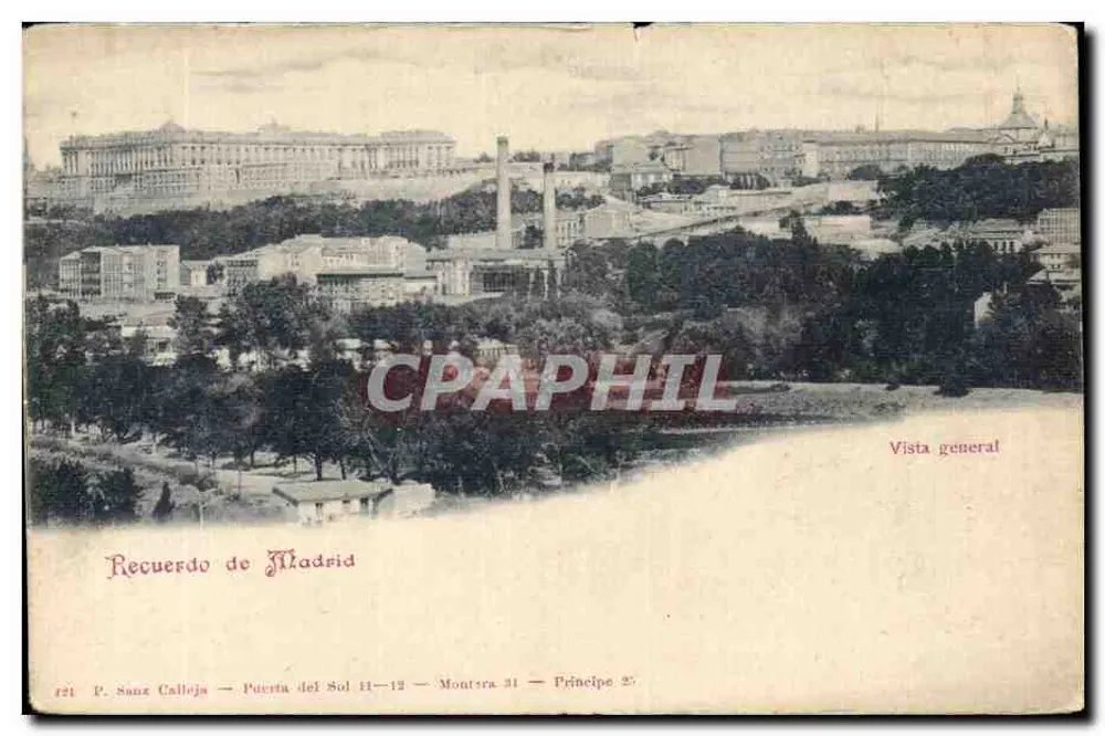 Madrid — vue générale depuis la Puerta del Sol — éditeur P. Sanz Calleja, n° 121 - Frente