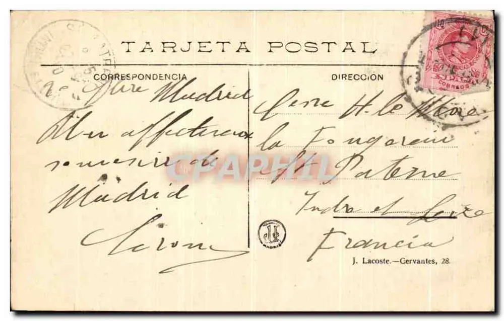 Madrid — Biblioteca Nacional — J. Lacoste, Gervantes, 28 - Verso