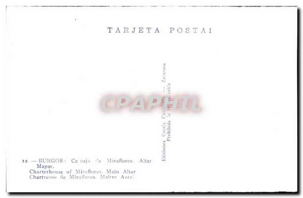 Chartreuse de Miraflores — Hauptaltar — Éditions García Carralona, Zaragoza - Rückseite