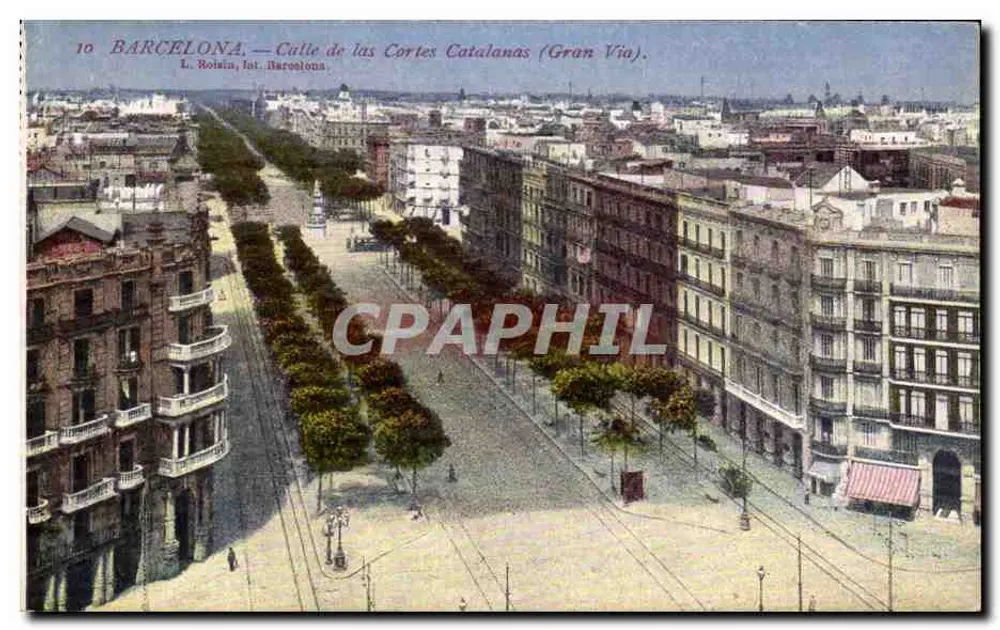 Barcelona — Ansicht der Cortes Catalanas-Platz (Gran Via) — L. Boisain, Verlag Barcelona - Vorderseite