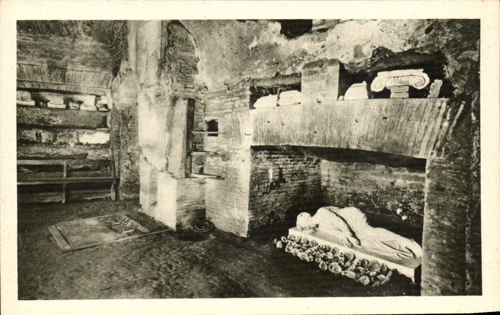 Catacumbas de São Calisto — Cripta de Santa Cecília (século III) — Associação 'Amici delle Catacombe', Roma - Frente