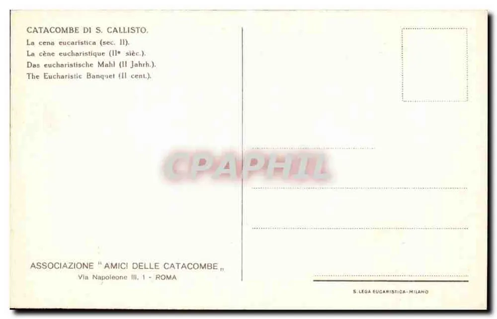 Catacumbas de São Calisto — Ceia eucarística (século II) — Associação 'Amici delle Catacombe', Roma - Verso