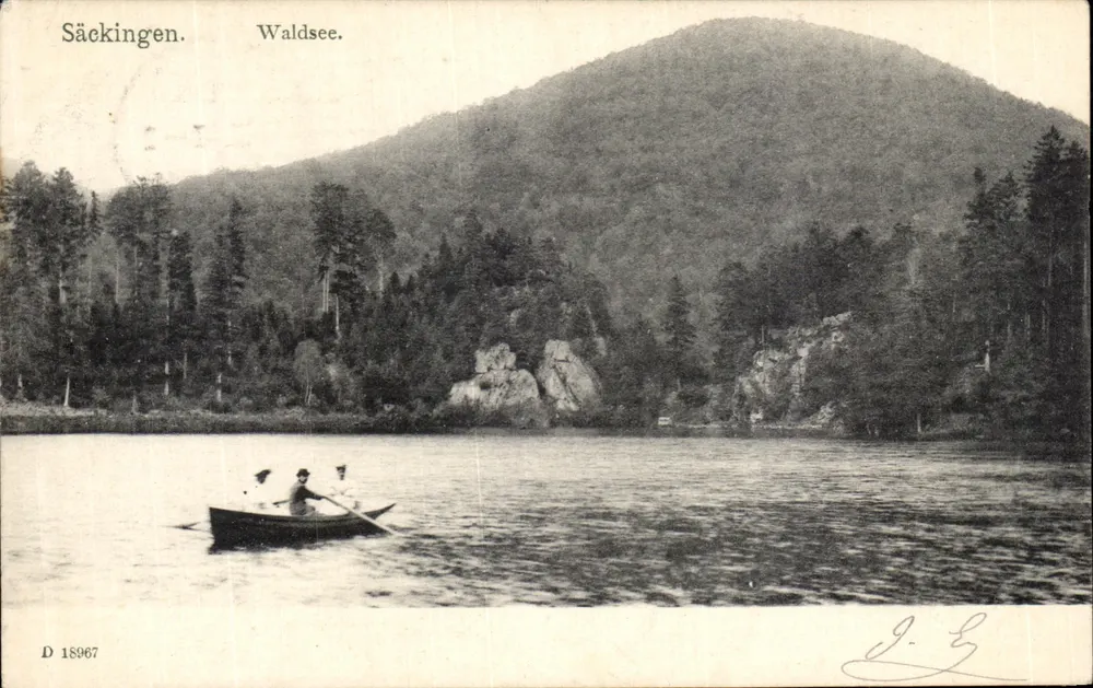 Säckingen. Waldsee. — Vue du lac avec un canot — éditeur KUNSTANGALT LAUTZ & BALZAN, GARMISCH-ADT - Frente