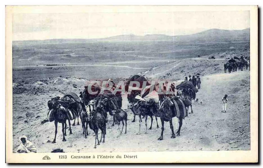 Caravane à l'Entrée du Désert — scène de désert avec dunes et caravaniers — éditeur Cie Artistique des Arts Décoratifs, Strasbourg, n° 1213 - Vorderseite