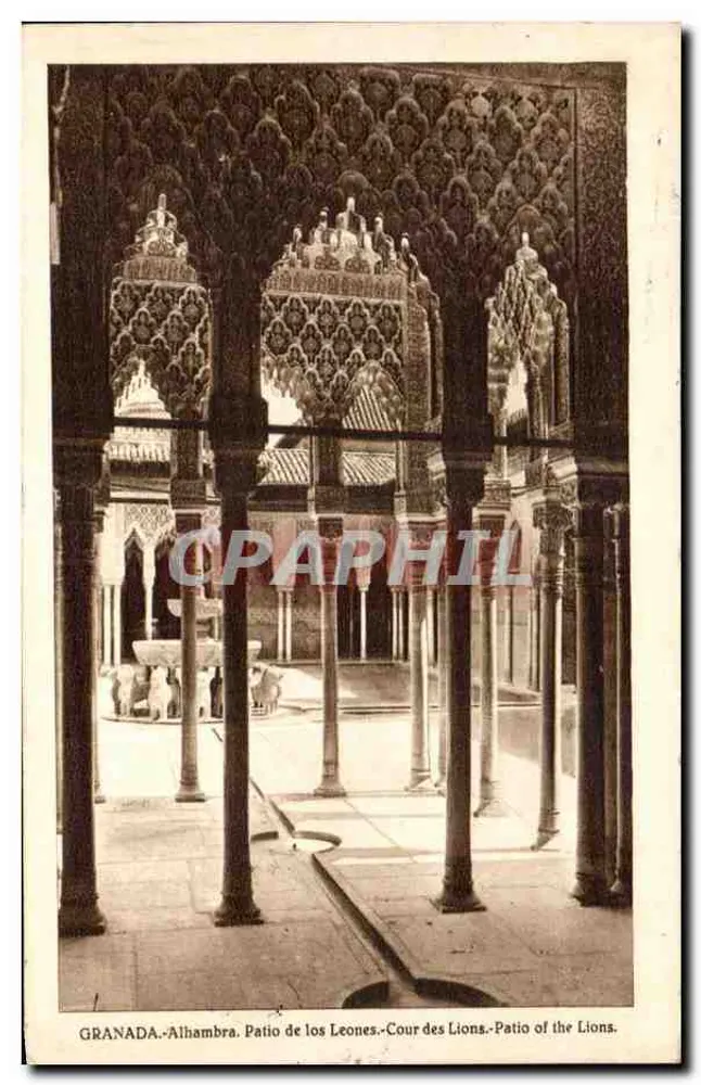 Granada-Alhambra. Patio de los Leones.-Cour des Lions.-Patio of the Lions. - Vorderseite