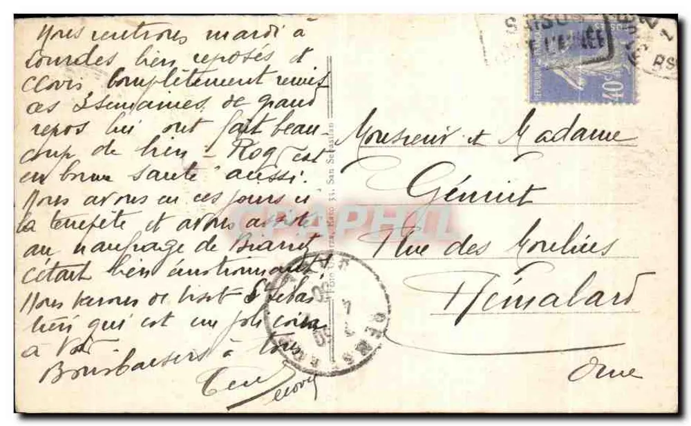 San Sebastián — Paseo del P. de Asturias mit Blick aufs Meer und Segelboote — Verlag nicht sichtbar, Nr. 142 - Rückseite