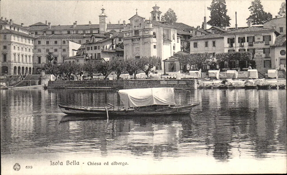 Isola Bella - Igreja e hotel. — Editor Brunner & C., Como-Zurich — n° 699 - Frente