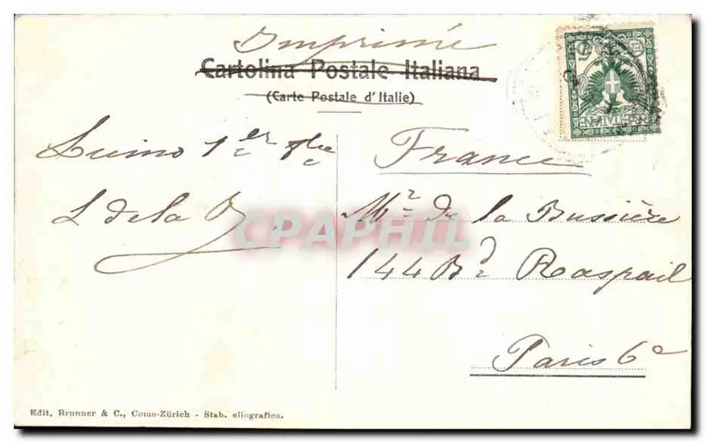 Isola Bella - Igreja e hotel. — Editor Brunner & C., Como-Zurich — n° 699 - Verso