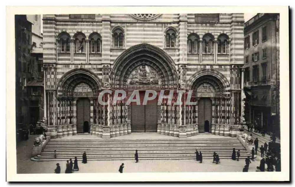 Gênova - Duomo - Detalhe da fachada — Gráfica Edizioni d'Arte, Roma, n° 62395 - Frente