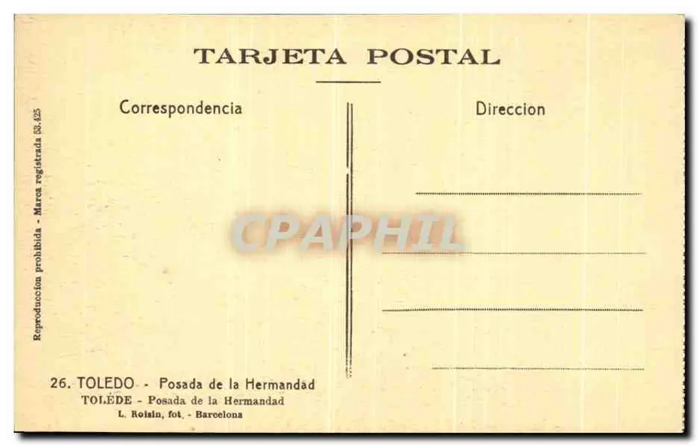 Toledo - Posada de la Hermandad — L. Roisin, fotograf z Barcelony, n°26 - Rewers