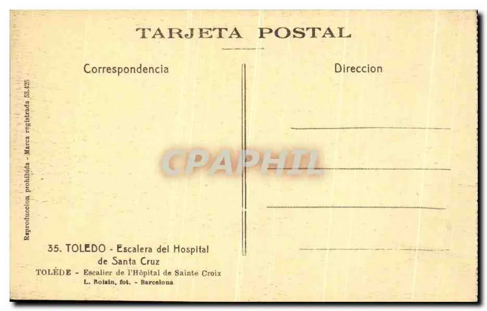 Toledo — Treppenhaus des Krankenhauses Santa Cruz — L. Roisin, Fotograf in Barcelona - Rückseite