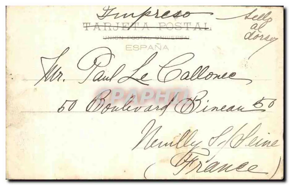 Salón de Columnas — Coleção 'Cánovas', série G. 4 — Impressos Carta Postal Universal, Espanha - Verso