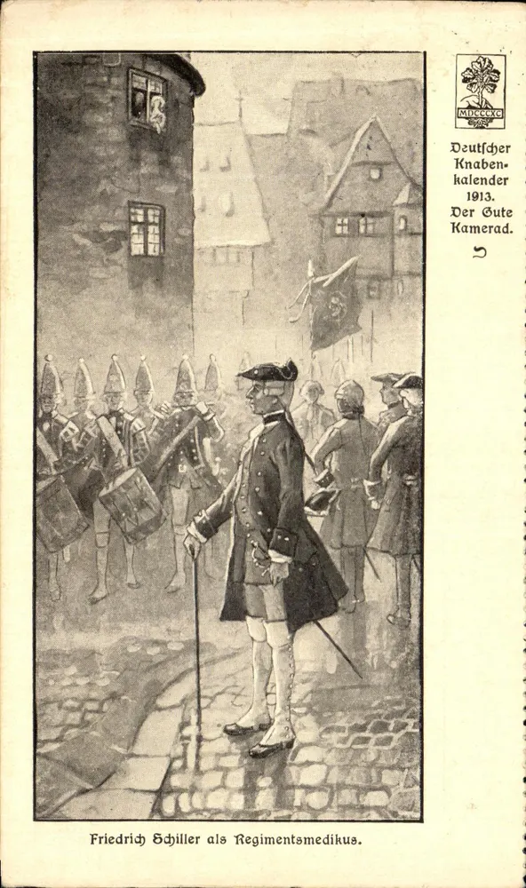 Friedrich Schiller als Regimentsmedikus — illustration pour le 'Deutscher Knabenkalender 1913' édité par MDLSSKG, n°5 - Frente