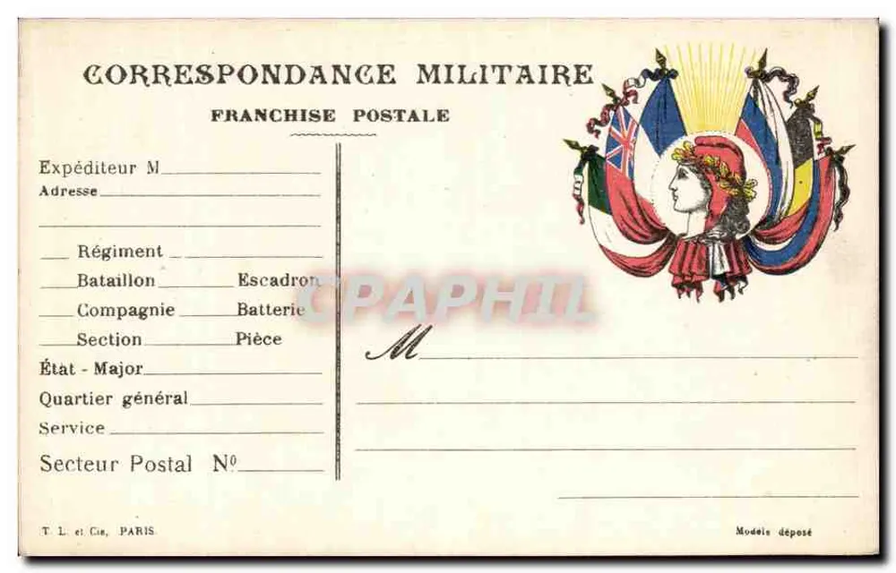 Militärische Korrespondenz — Postfranchise — T. L. et Cie, Paris - Vorderseite