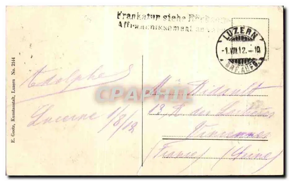 Gütschbahn v. Hotel Gütsch — Luzern — E. Goetz, Kunstanstalt, Luzern - Verso