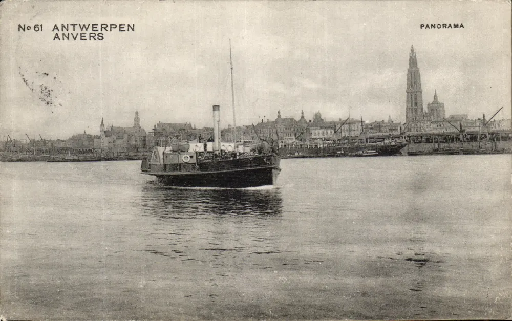 Antwerpen — panorama du port avec un vapeur — Panorama, n°61 - Frente