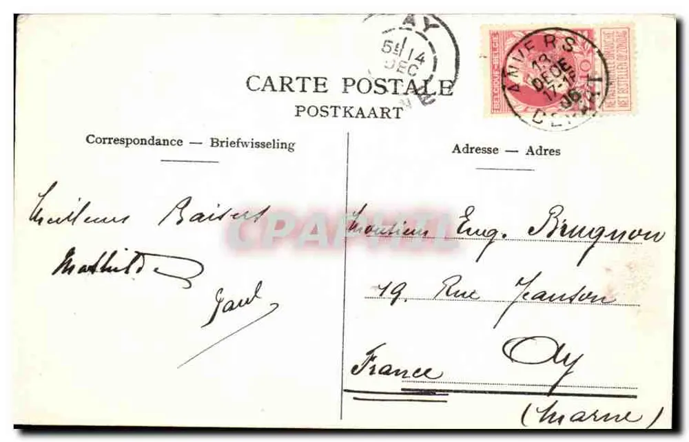 Anvers — Estação Central — G. Hermans, editor, Anvers, N° 301 - Verso