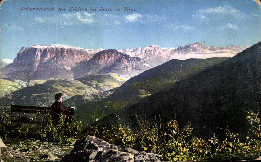 Ausblick auf die Dolomiten von Kohlern bei Bozen in Tirol — Verlag M. Ammon, Bozen, Nr. M 10376 - Vorderseite