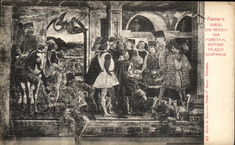 Ferrara — Borso, der einer Schauspielerin eine Münze gibt im Palazzo Schifanoia — E. Rapini, n°347 - Vorderseite