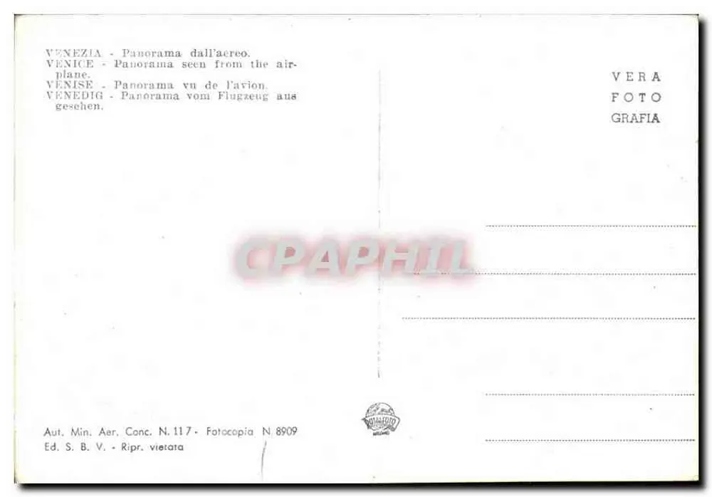 Veneza - Panorama de avião — Ed. S. B. V. - Reprodução proibida N° 8909 - Verso