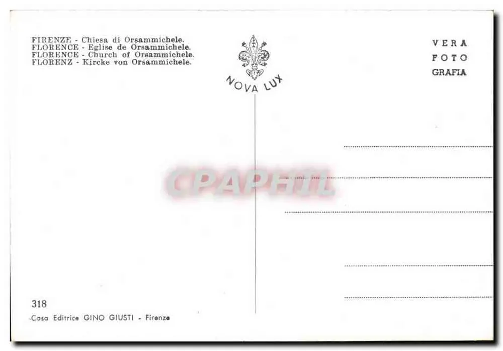 Florença - Igreja de Orsammichele — editor Gino Giusti, n° 318 - Verso