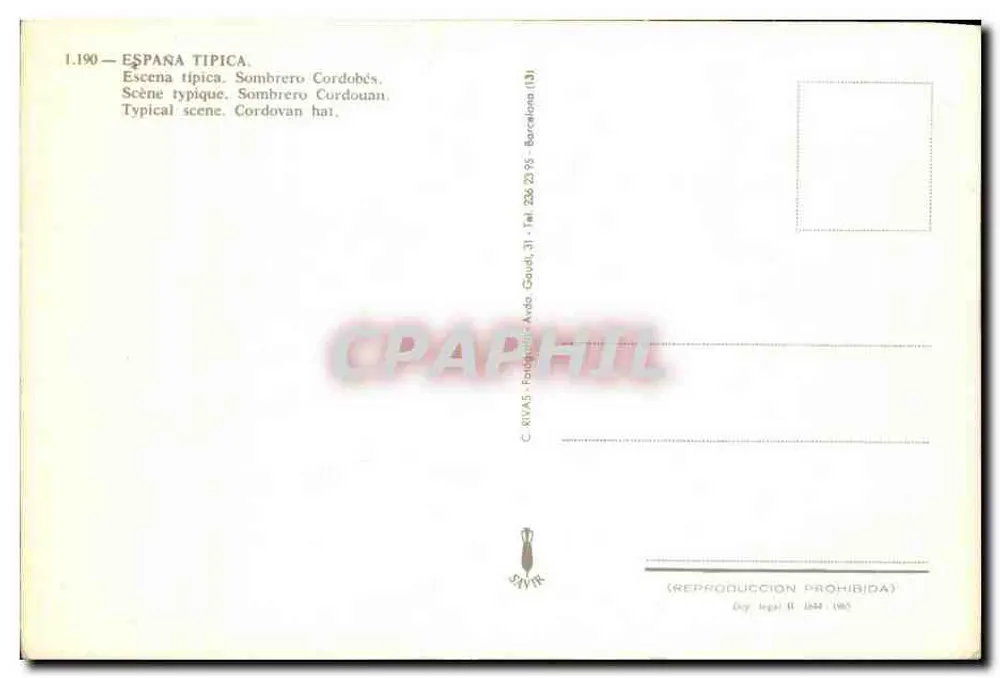 Mulher com sombrero cordobés — Editor C. RIVAS, Barcelona — Número de série 1.190 - Verso