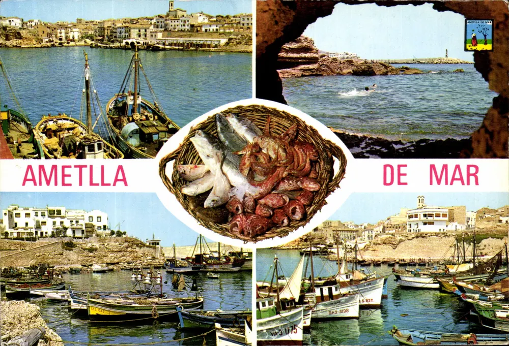 Ametlla de Mar — Vista do porto, mercado e praia — Foto color Raymond, Tarragone - Frente