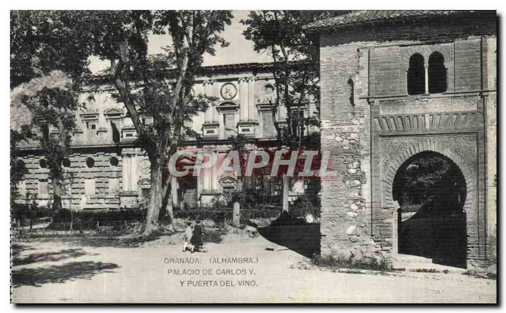 Granada (Alhambra) — Palast von Karl V und Tor des Weins — Phototypie de Hauser y Zanet, Madrid - Vorderseite
