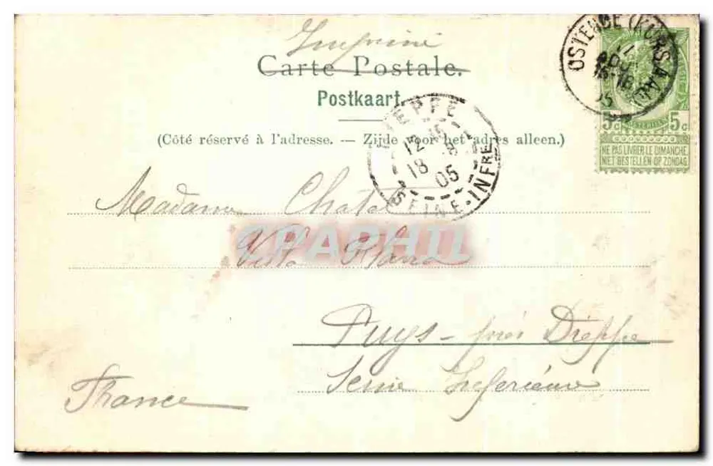 Innenraum des Kursaals — Die Spielhalle — Verlag V. G. avenue du midi, Brüssel - Rückseite