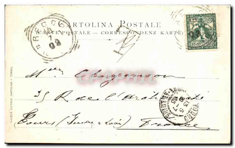 Recco (Ligúria) - Villa Biscaretti e Panorama — Società Editrice Cartoline - Torino - Verso
