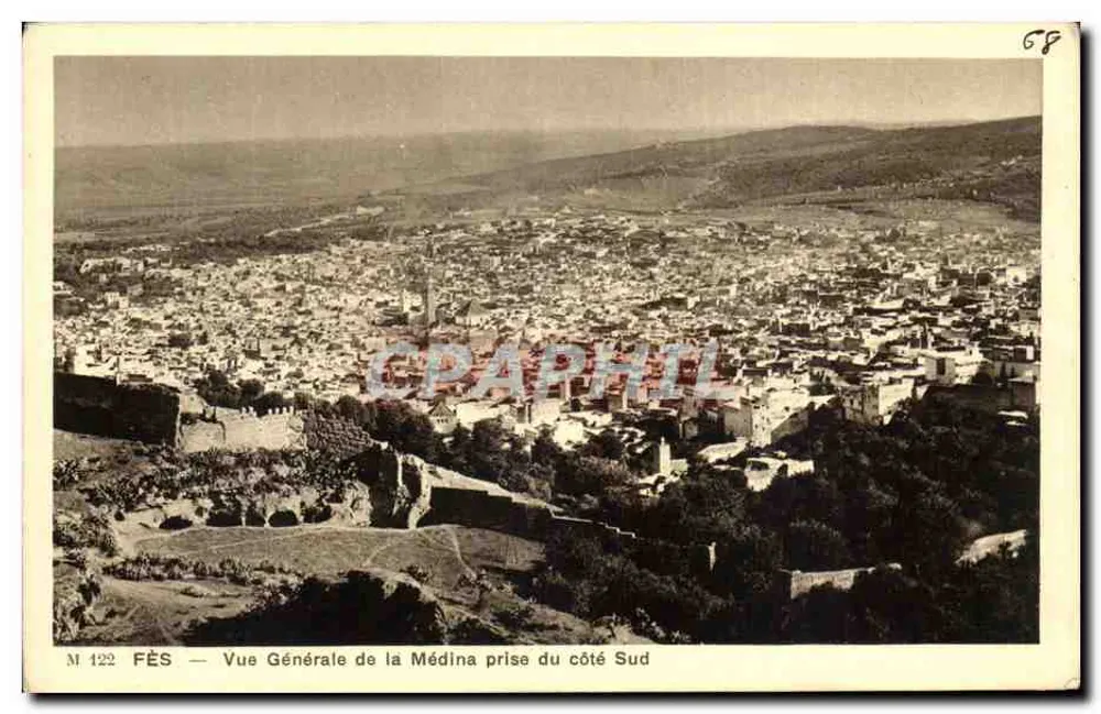 Fès — Allgemeiner Blick auf die Medina von der Südseite — Imp. Braun & Cie, Fès - Vorderseite