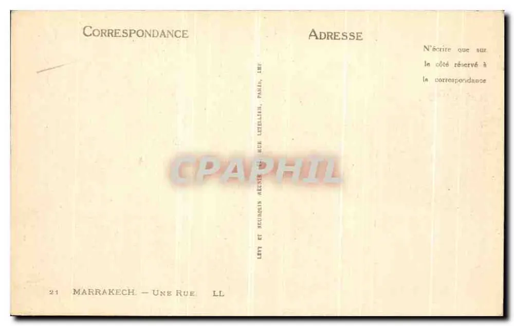 Marrakech — Eine Straße — Verleger: H. Letellier, Paris - Rückseite