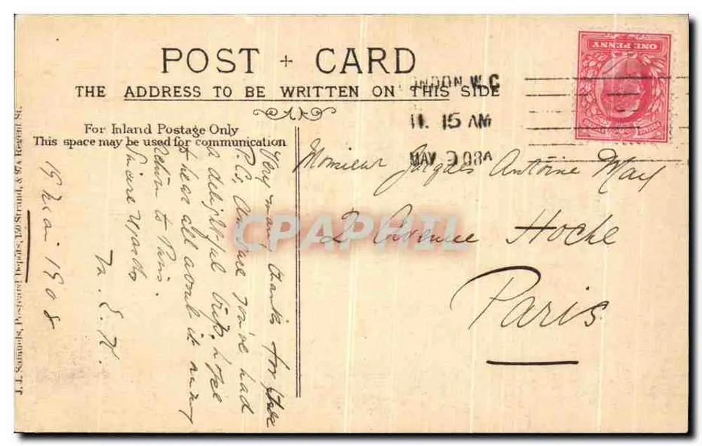 Novo Escritório de Guerra, Whitehall — vista arquitetônica — J.J. Samuels, Reparos de Cartas Postais & 97A Regent St. - Verso